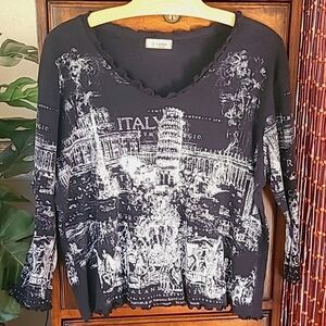 Cactus Black Italy V neck 3/4 sleeve T Size XL